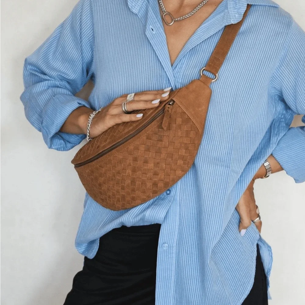 Brown Woven Leather Belt Bag - Picture 2 of 9